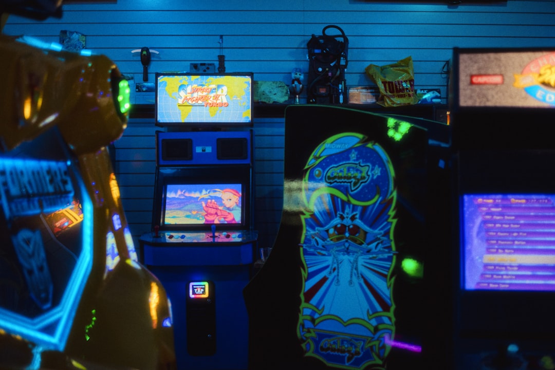 Space cantina interior with neon holographic menus